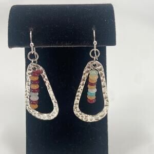 Handmade Silvertone glass beaded tear drop earrings